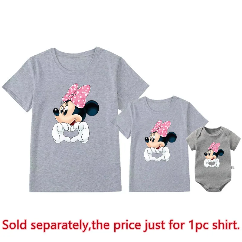 Disney Minnie Mouse Family Shirts Funny Mommy and Me Kids Tshirts Matching Baby Rompers Cotton Family Look Disney Trip Clothes