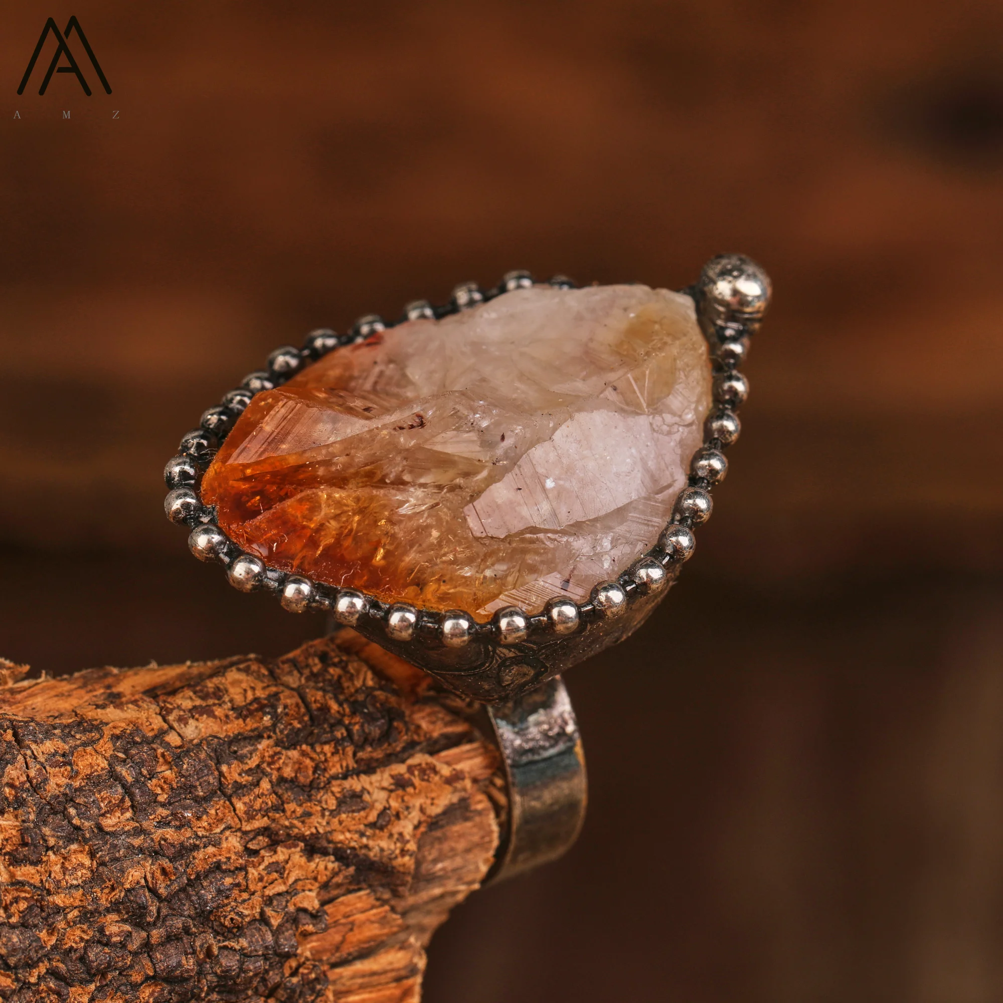 Raw Citrine Quartz Adjustable Rings Antique Bronze Plated Gemstone Vintage Ring Women Witch Energy Jewelry Wholesales