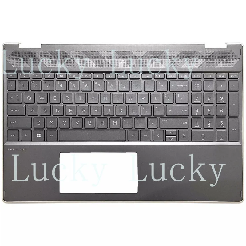 

Клавиатура и подставка для рук (пальмрест) для HP 15-DQ L51522-001, с подсветкой, без функции распознавания отпечатков пальцев, золотистая рамка