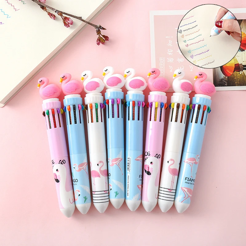 

Lovely Flamingo Ballpoint Pen Graffiti Pen 10 Colors Press Bullet Point Ballpoint Pen Signature Pen Office & School Pen