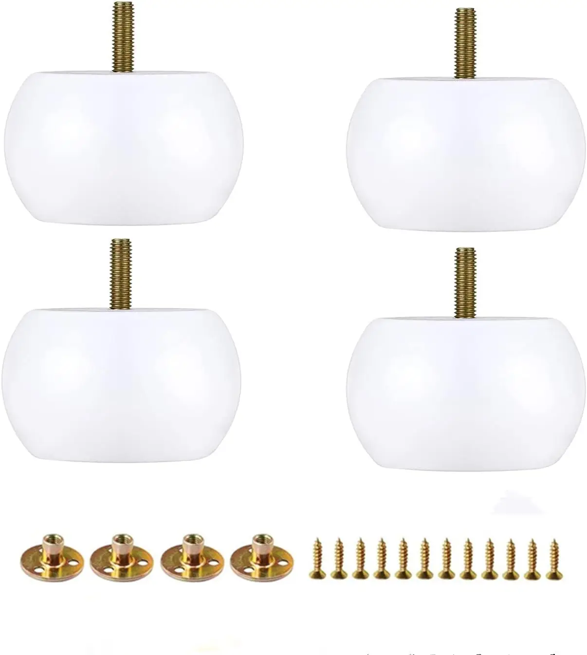 

Set of 4 White Solid Hardwood Round Bun Feet 2inches with M8 Bolt Predrilled for Furniture Ottoman Couch Cabinet Sofa Legs