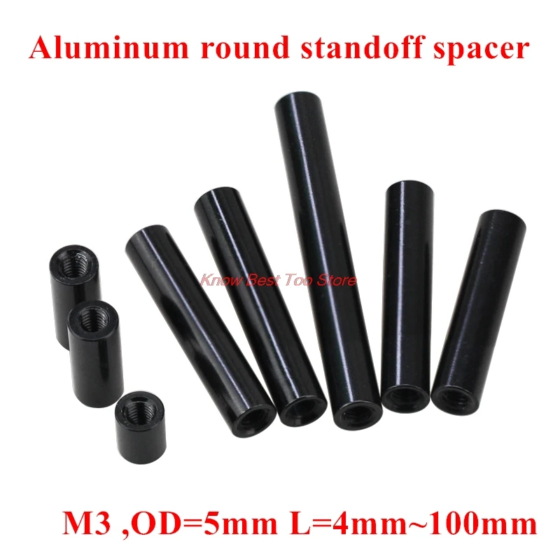 10pcs M3 Aluminum Column Post M3*6/8/10/12/15/20/25/30/35/37..100mm Black Aluminum Round Standoff Spacer Spacing Screws RC Parts