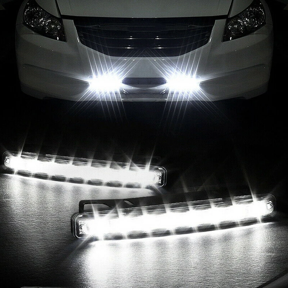 12V Car LED Lights Replacement PC+Metal Super Bright White DC 12V 155x17.8x35.6mm 2pcs 8-LED Running Lamp Parts