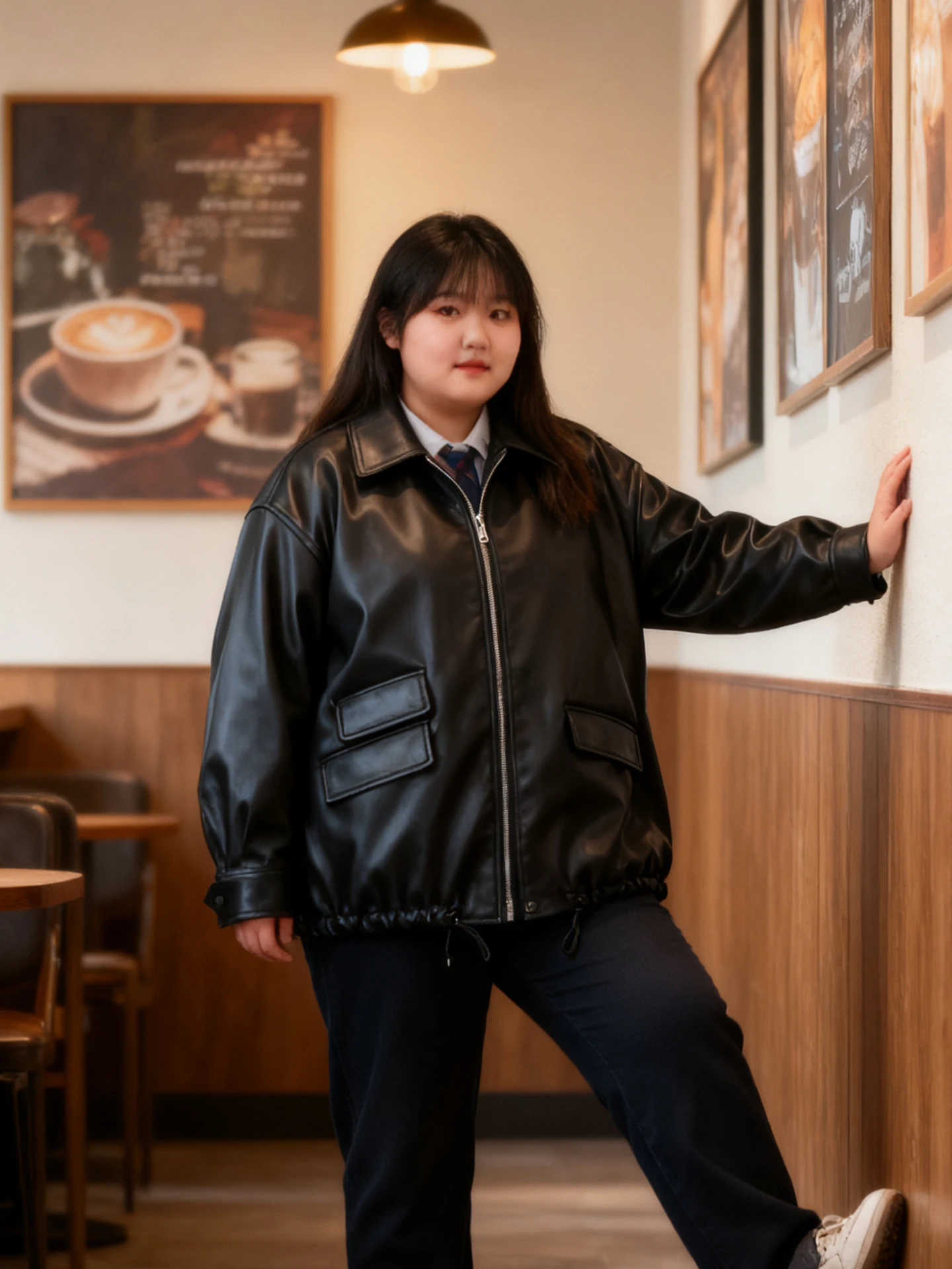 

Весна 2026: Женская черная кожаная куртка больших размеров, свободный крой, повседневный стиль, мотоциклетная одежда, с отложным воротником