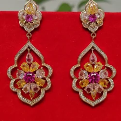 Fashionable  Zircon Flower Shaped Luxury Style Earrings For Women or Girls  Chrismas' Gift