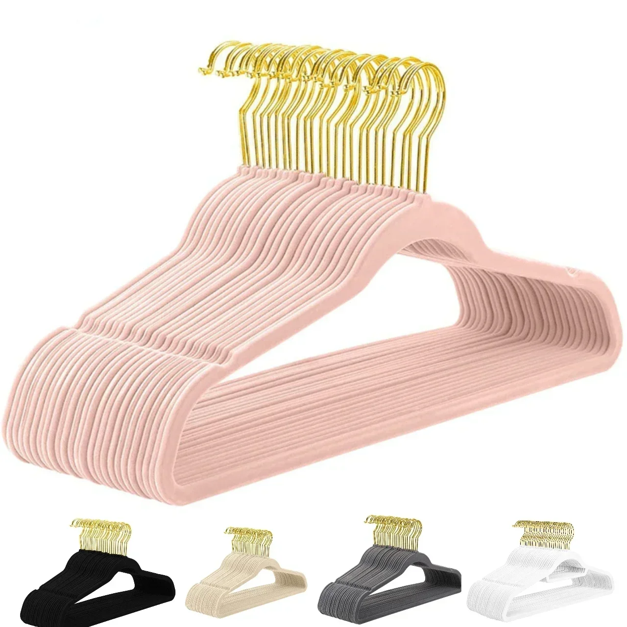 

10pcs Gold Hook Anti-Slip Flocking Hanger, Pants Rack, Tie Rack, Adult Clothes, Clothing Store ABS Magic Hanger Wardrobe Storage