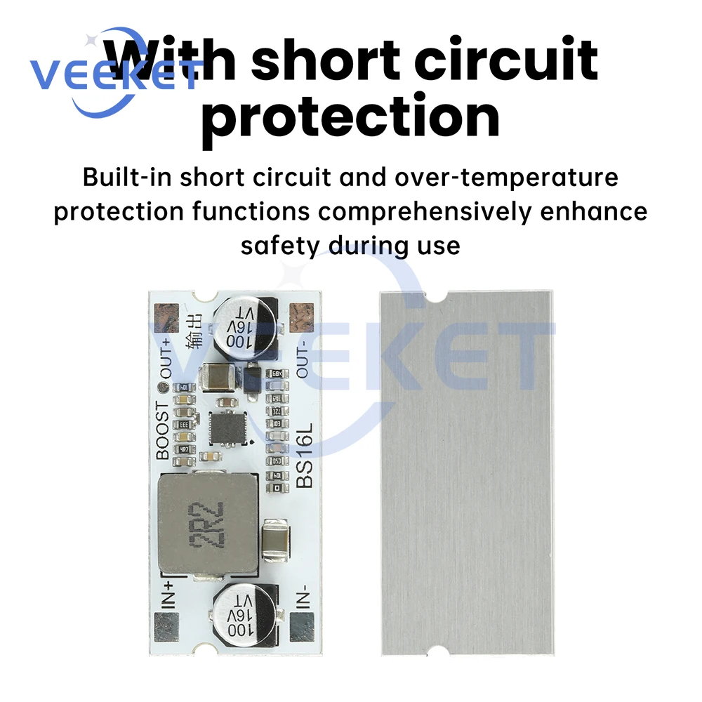 وحدة تحويل دفعة DC-DC 2.7 فولت-15 فولت إلى 5 فولت/9 فولت/12 فولت 12 أمبير ركيزة ألومنيوم عالية الكفاءة مع حماية من الدائرة القصيرة