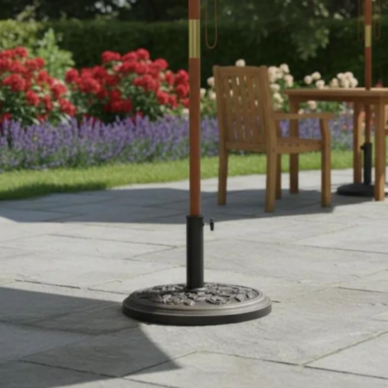 

9kg Garden Parasol Base, Round Resin Cast Iron Effect Sun Umbrella Base, Outdoor Umbrella Stand for 38mm or 48mm Outdoor Umbrella Poles, Bronze Tone