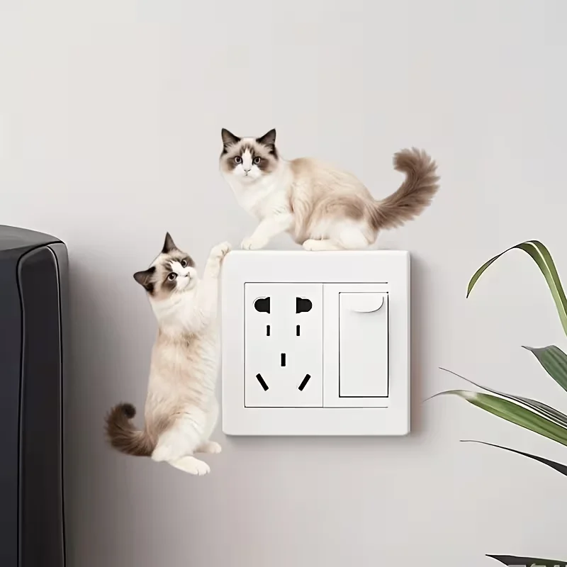 2 exquisite and cute plush cat pattern switch stickers - removable, self-adhesive, easy to clean home decor
