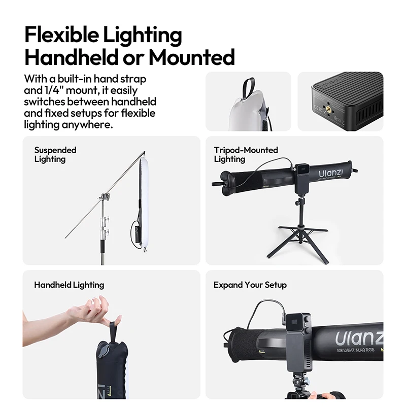 Ulanzi AL40 40W RGB Handheld Inflatable Tube Light 1800-10000K Magnetic Stick Light Video Light 4500mAh APP Control for Vlog Liv