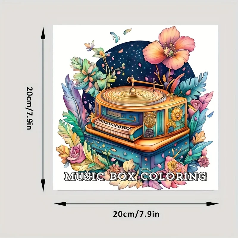 28 Pages Music Box Coloring Book for Adult Stress Reduction | Colouring Book for Relax and Mood Reduction Valentine's Day