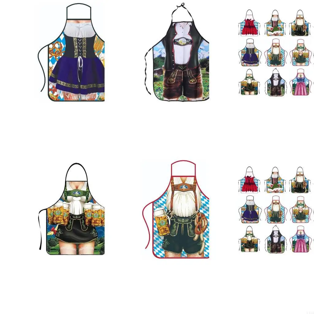 L43A Kitchen Oktoberfest Apron Funny Dinner Party Cooking Aprons Costume BBQ Party