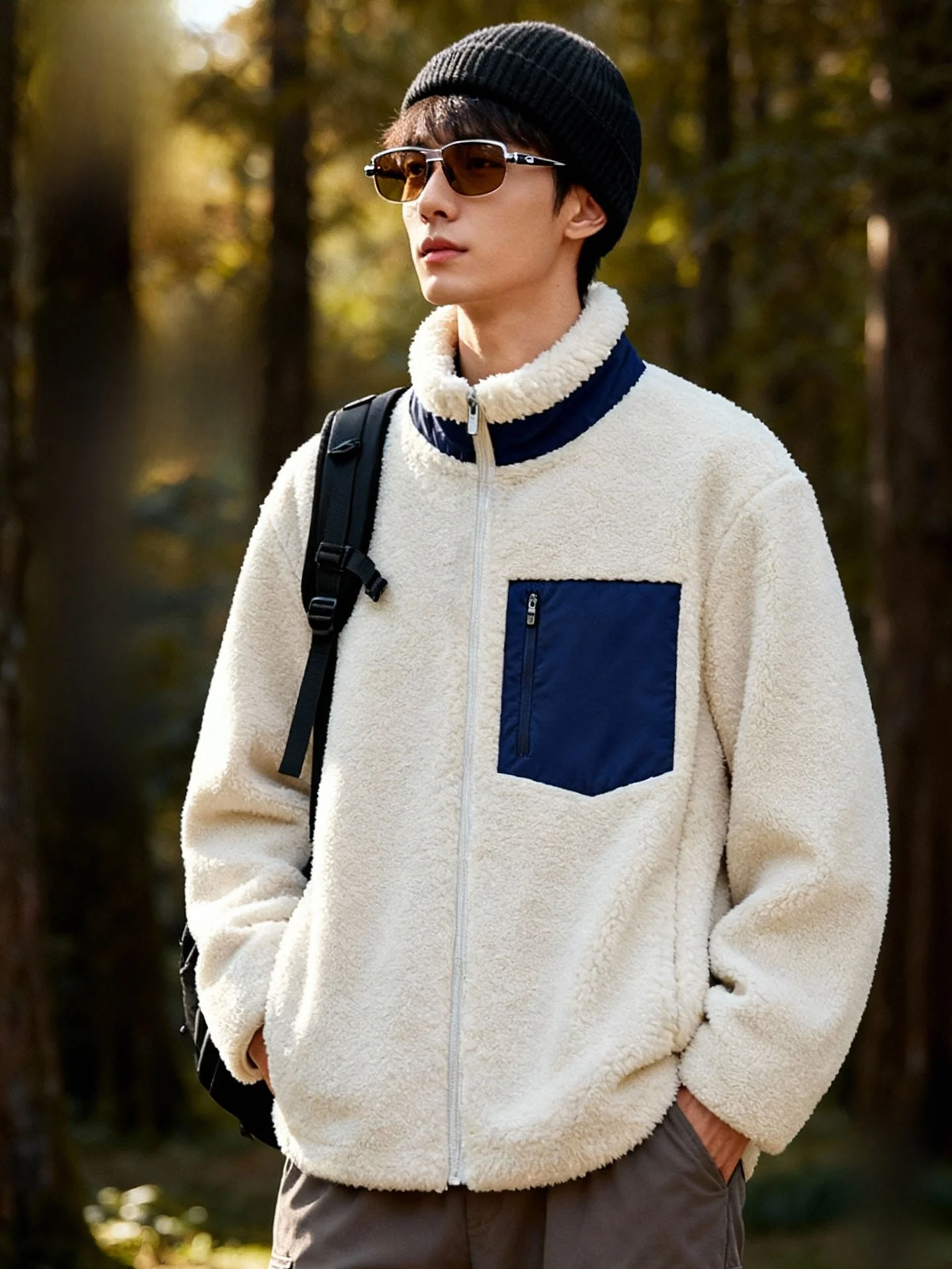 

Men's Thiened Fce Casual Jaet Hong Kong Sle Winter Outerwear Zipper Closure Long Sve Stand Collar Coat