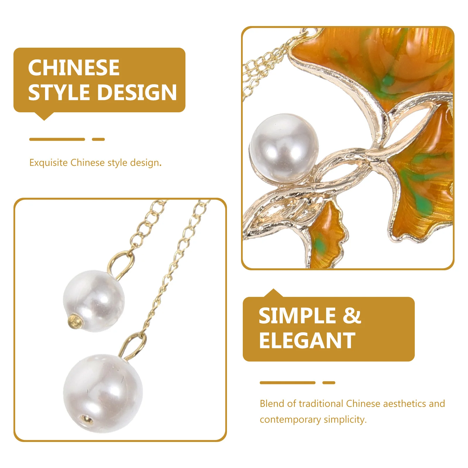 

Ginkgo Leaf Hair Stick Tassel Chain Enamel Finish Ancient Style Chinese Hairpin Women Hair Styling Accessories