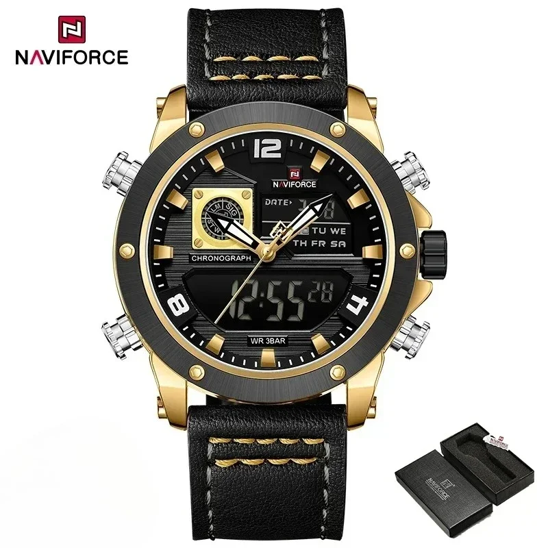 

NAVIFORCE NF9236 Мужские водонепроницаемые спортивные военные кварцевые часы с двойным дисплеем для мужчин, часы в цифровом стиле