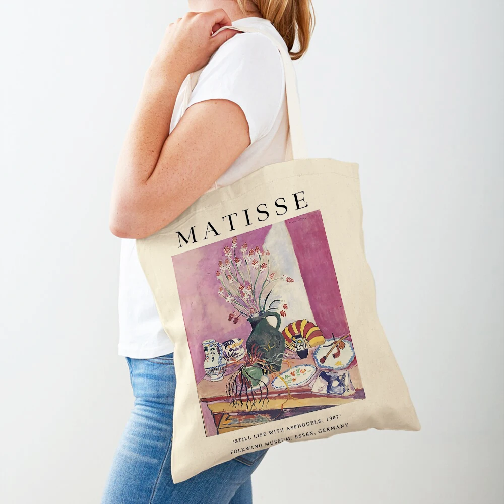 Vintage Matisse Vase Abstract Landscape Nordic Shopper Bag Double Print Lady Tote Handbag Casual Canvas Women Shopping Bags