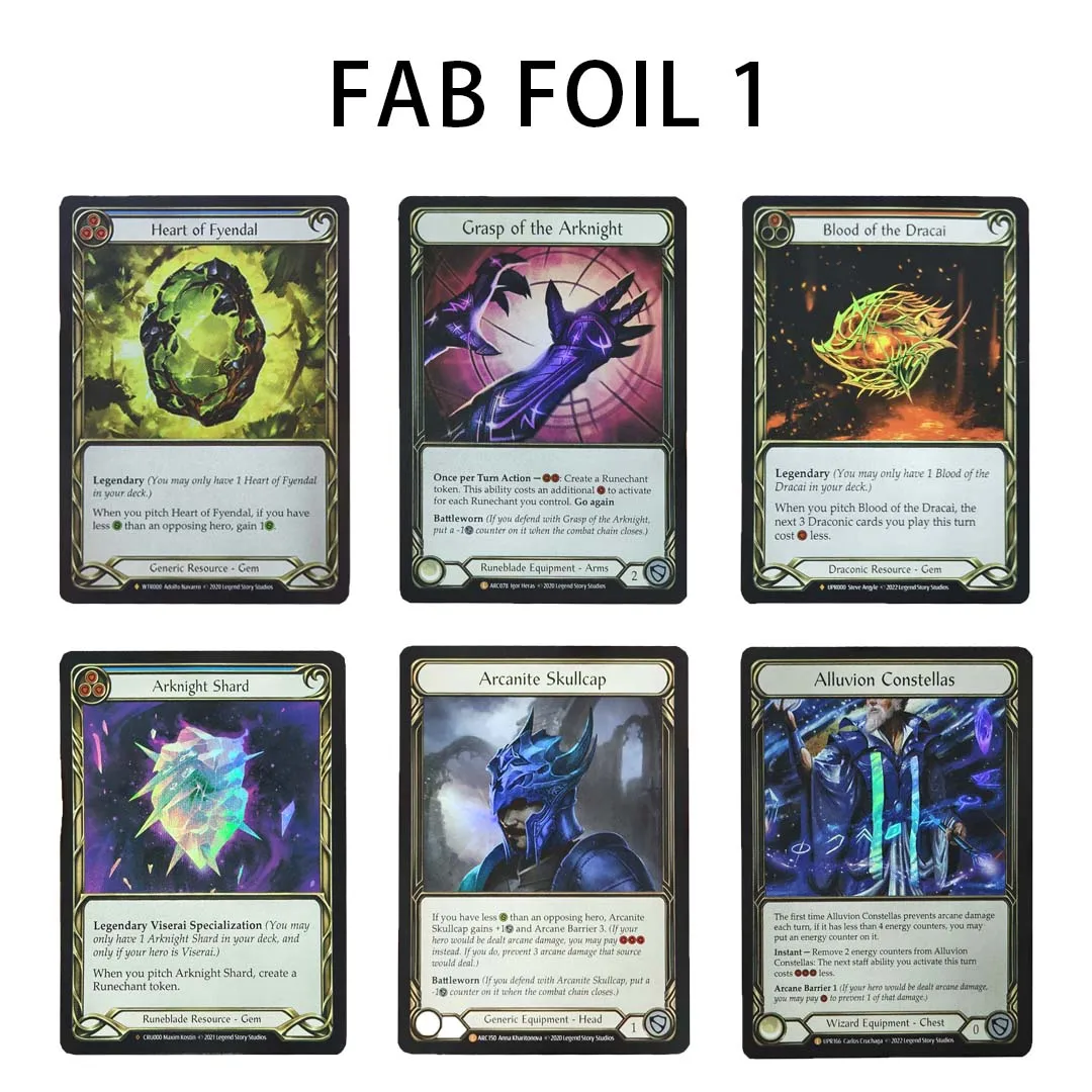 Tarjetas Proxy Premium Flesh and Blood con Diseño Completo en Foil Holo FAB, Equipamiento Legendario, Tarjetas Instantáneas para la Construcción de Mazos Viserai Lexi Fai