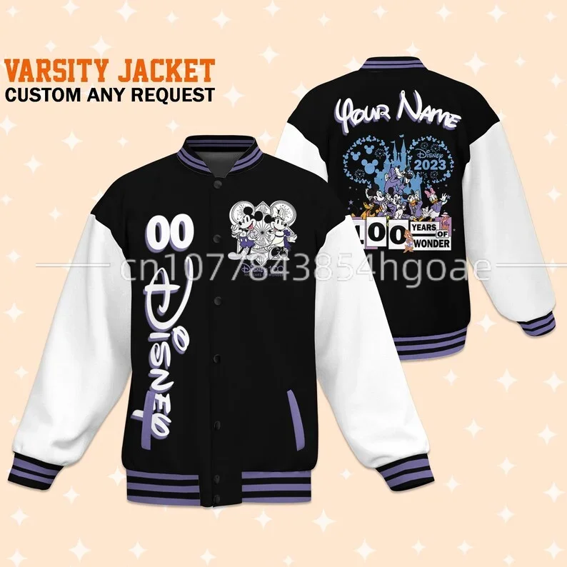 New Customized Disney Baseball Jacket Disney 100th anniversary Casual Baseball Jacket Oversize Street Men's and Women's Jacket