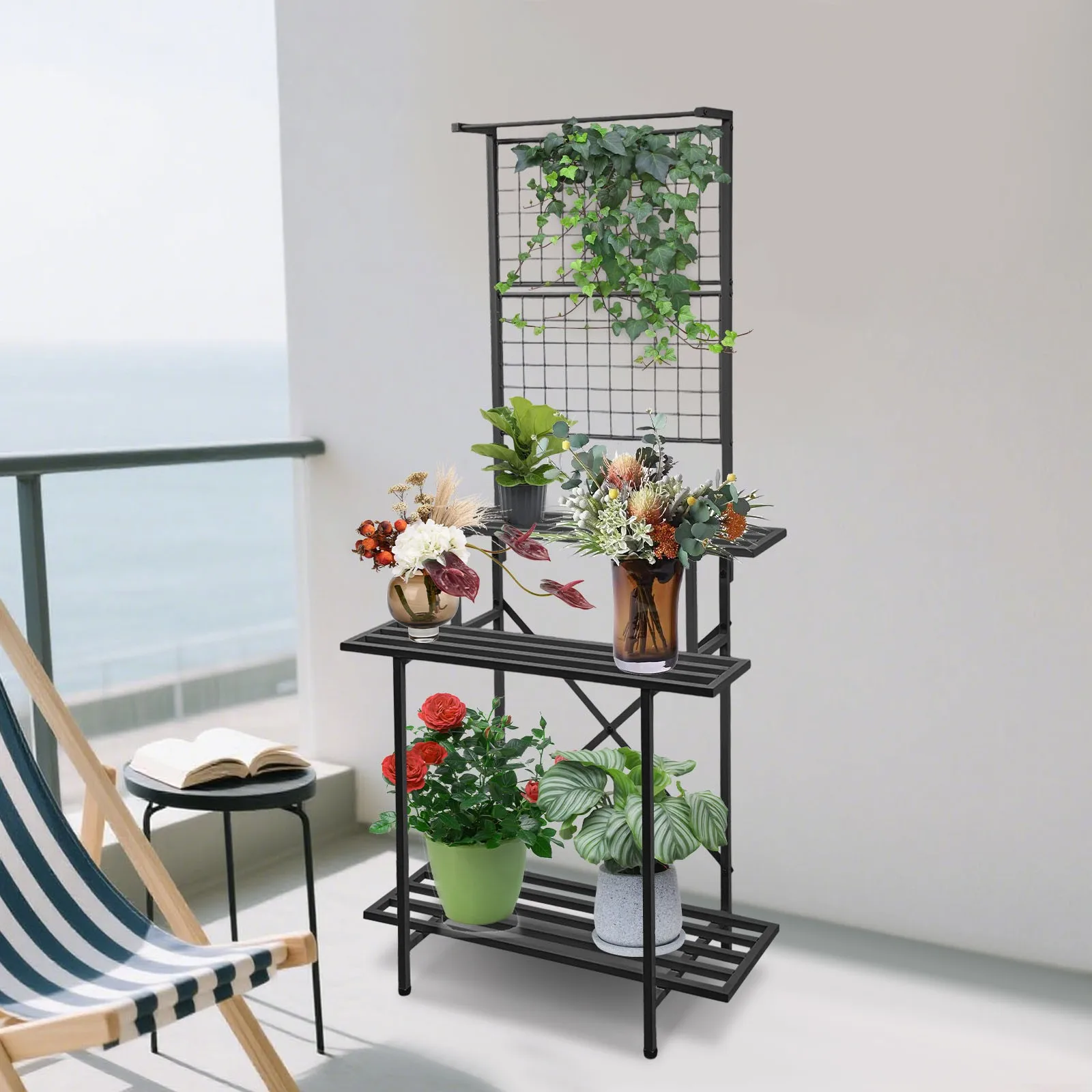 Steel Hanging Plant Stand Black Plant Holder 35.43*18.11*78.74in For Home Garden Balcony