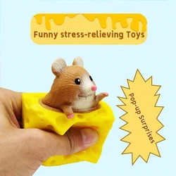 Cute Cheese Mouse Squeeze Stress Relief Toys TPR Elastic Cheese Spoofs Prank Decompression Squishy Toys