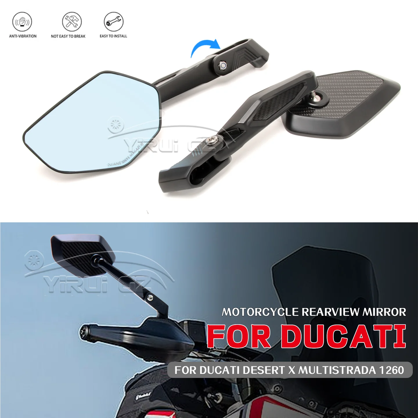 

Motorcycle rearview mirror Blue light anti-glare mirror Rearview Side Mirror FOR DUCATI Desert X Desert X Multistrada 1260 1260