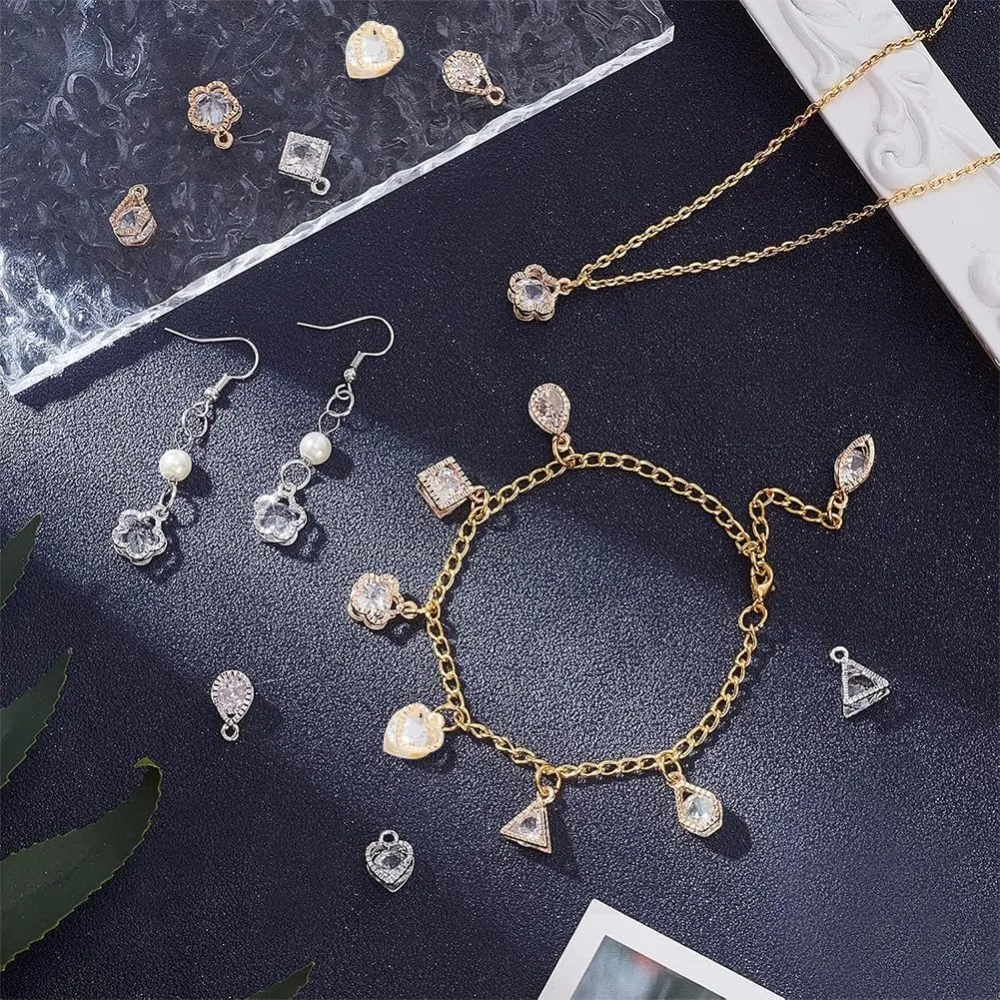 70 قطعة 7 أنماط سبائك زركونيا السحر الذهبي الفضة القلب/زهرة/عين الحصان/الدمعة/مثلث سحر مجموعات لسوار القرط #3
