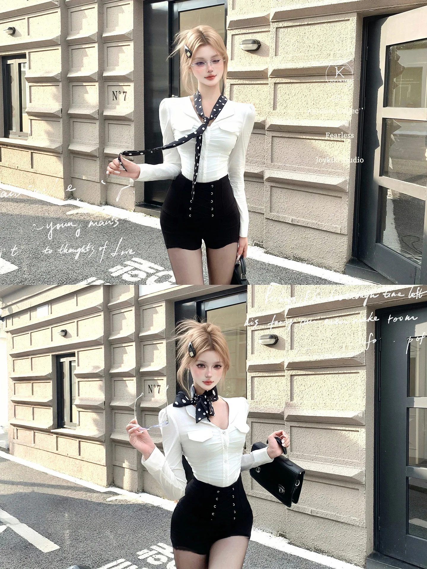 

Женская модная блузка Joykiki Art Student Senior Sister с длинным рукавом, глубоким V-образным вырезом, приталенная, из хлопка, на пуговицах, в стиле Ciwalk