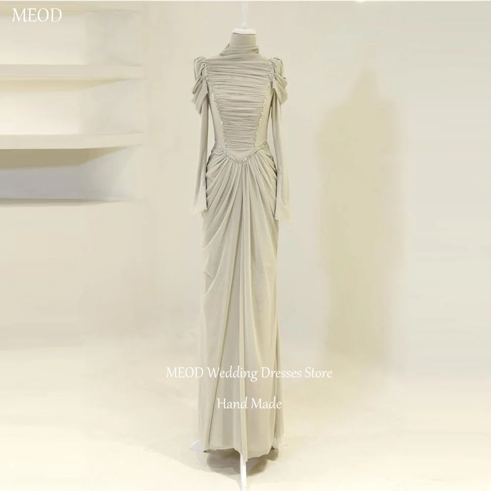 

MEOD Formal High Neck Women's Evening Gowns Long Sleeves Crystal Wedding Party Attire Mermaid Floor Length Prom Dress Customized
