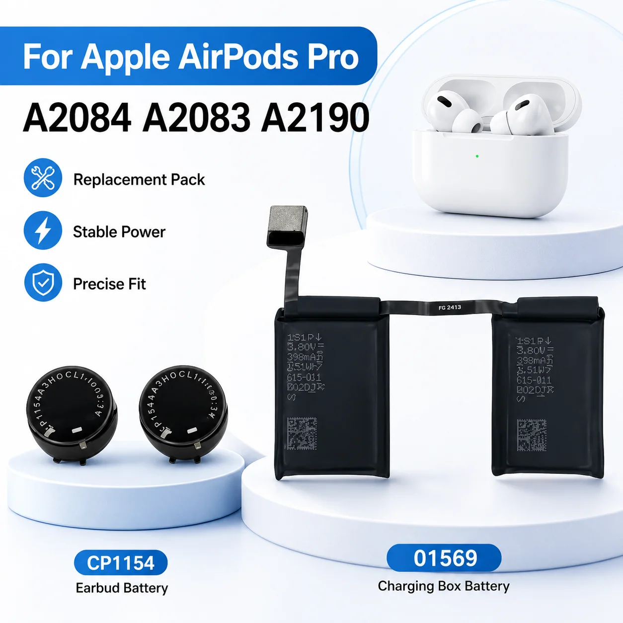 

CP1154 Battery for Apple AirPods Pro A2084 A2083 A2190 Rechargeable Li-ion Earbud Replacement Cell Repair Spare Parts Kit