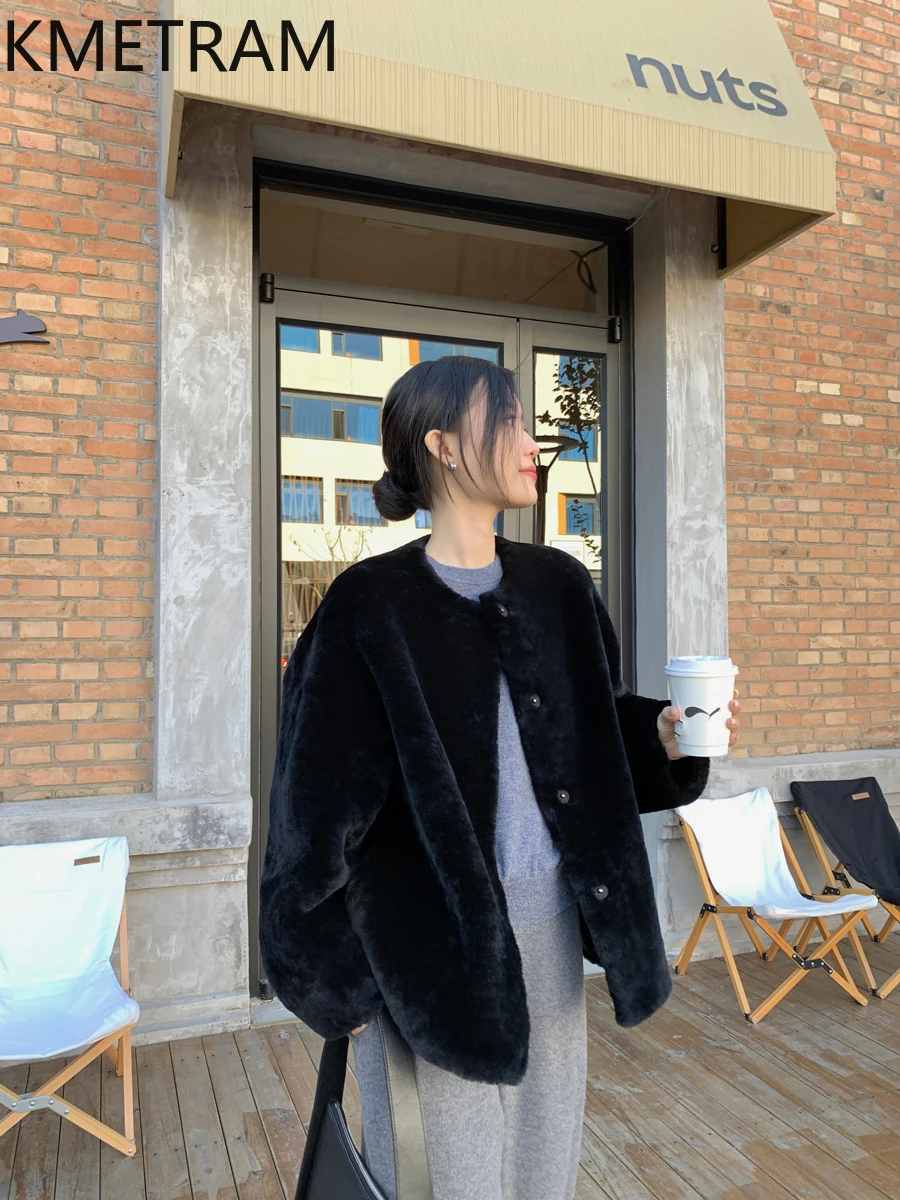 Natural Merino Wool Sheepskin Double Faced Fur Jacket Women Luxury Loose Real Fur Coat Winter Woman Clothing 2025 шуба женская