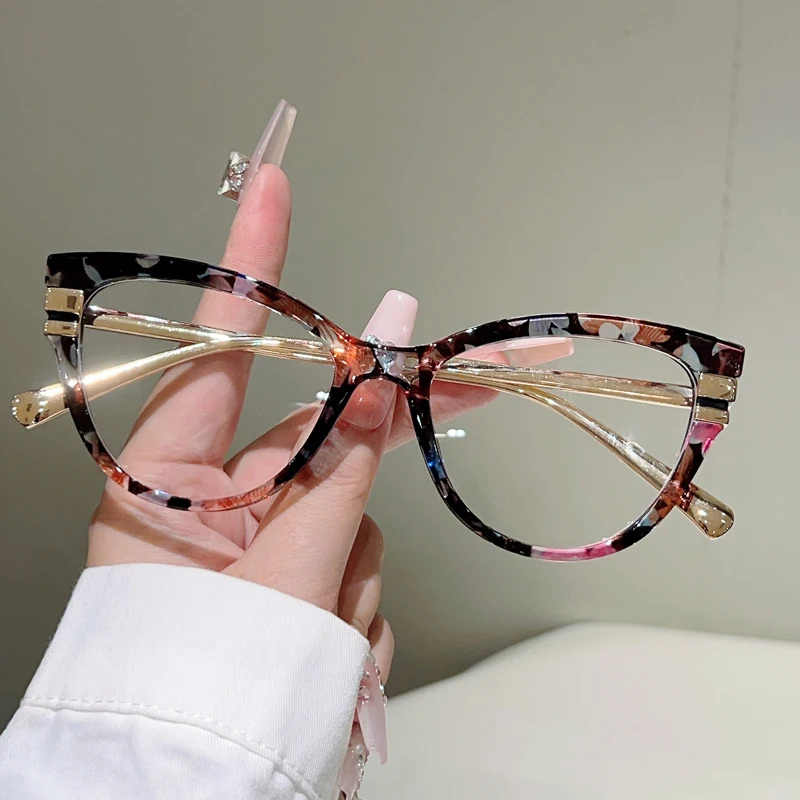 KAMMPT Cat Eye Glasses Women 2025 Fashion Patchwork Rim Optical Frames Trendy Vintage Brand Design Blue Light Blocking Eyewear