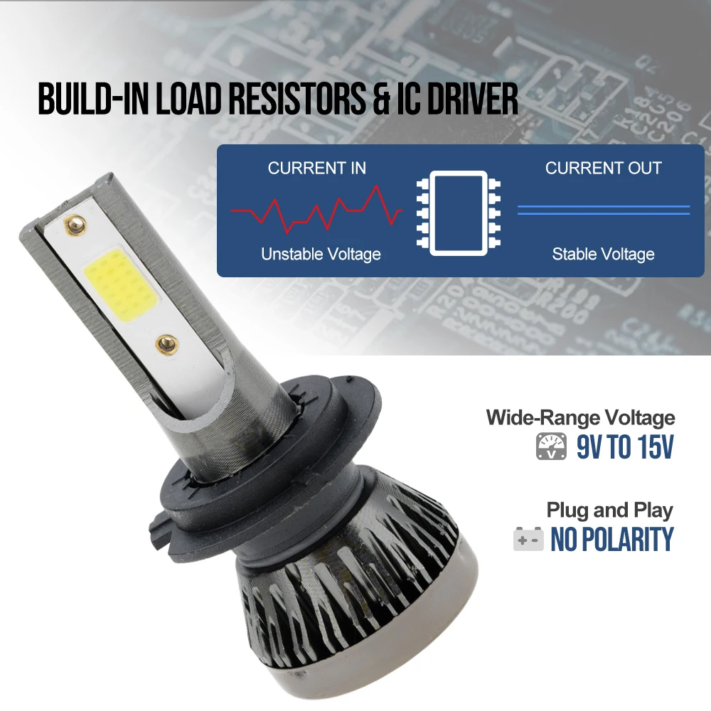 2Pcs H7 Led Light Lamp Bulb High/Low Beam Canbus 6000k White 8000lm 25W For MERCEDES-BENZ C-CLASS T-Model W203 W204 S204 CL203