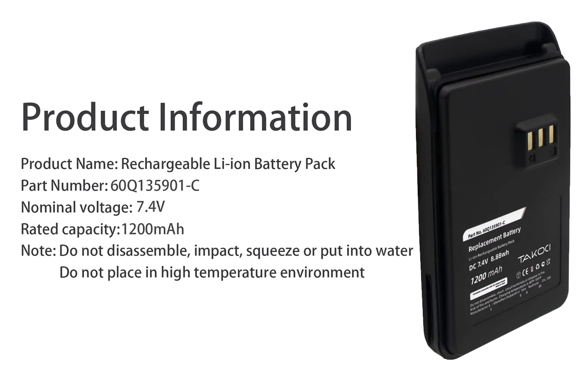 Replacement Battery for Motorola  SMP-418, SMP-458, SMP-468 60Q135901-C 7.4V/mA