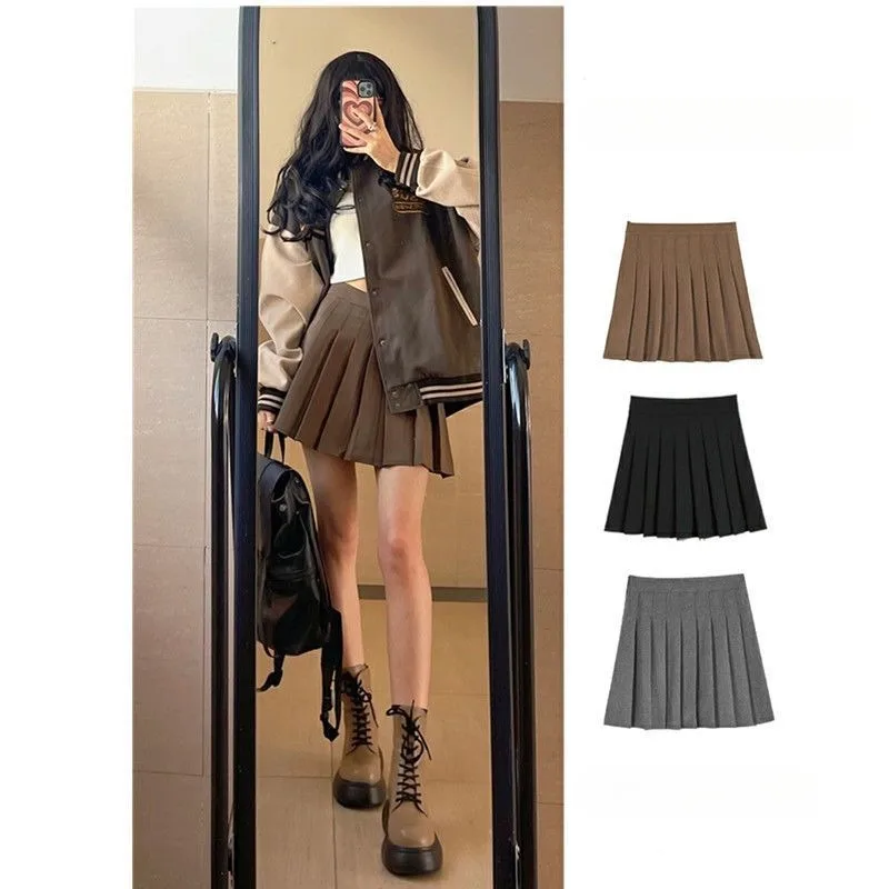 Female Pleated High Appearance Level clothing Large Size Skirt Fat MM High Waist A Word Skirt Black Waist Lean Anti-naked Skirt