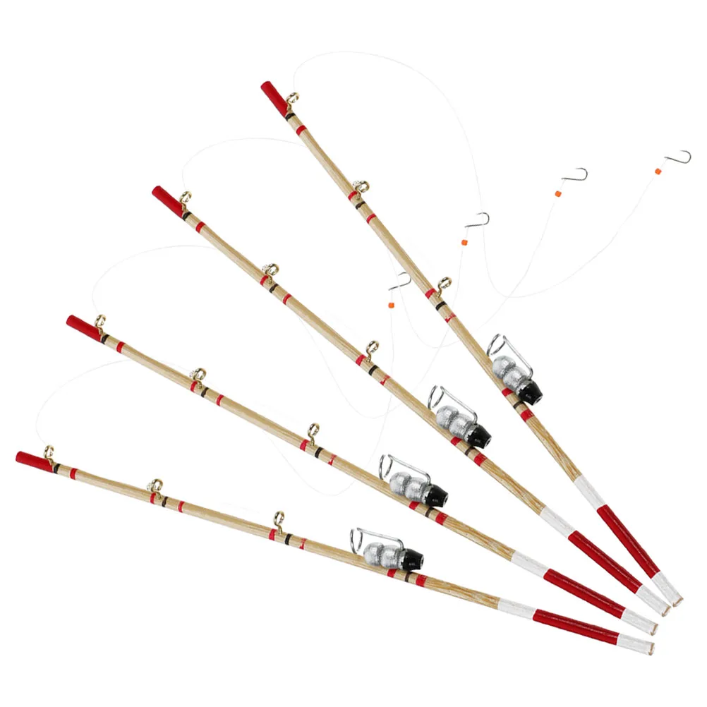

4pcs Miniature Fishing Rod Set: Realistic Wooden Dollhouse Accessories For Craft Mini Beach Garden Decoration Dioramas Props