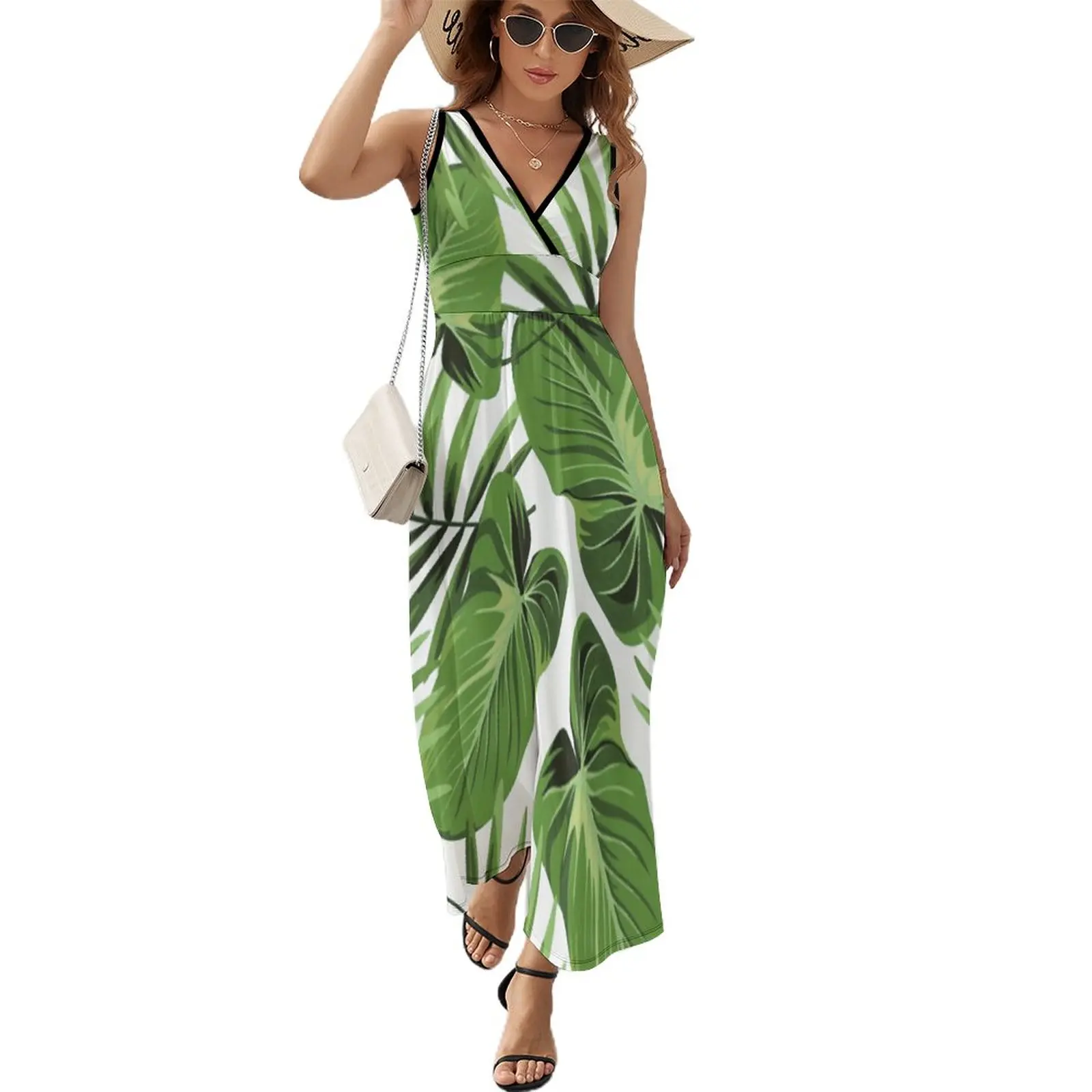 

Tropical Leaves Plants Art Dress Summer Street Style Boho Beach Long Dresses Women High Waist Custom Night Club Maxi Dress