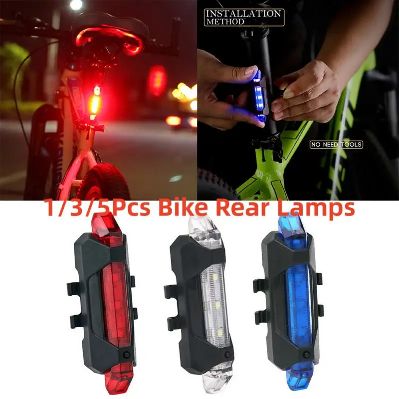 USB充電式自転車テールライト,防水,マウンテンバイク,安全警告,リアランプ,自転車アクセサリー,1個,3個,5個