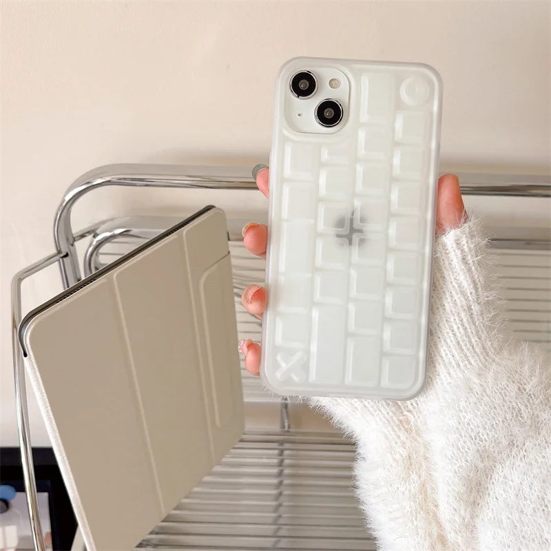 جديد الإبداعية أسود أبيض ثلاثية الأبعاد لوحة المفاتيح مكافحة سقوط غطاء من السيليكون آيفون 16 15 14 13 12 برو ماكس الكرتون لوحة المفاتيح لطيف غطاء الهاتف