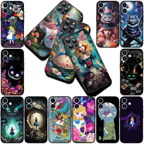Cover Alice in Wonderland Cat Princess Phone Case for Apple iPhone 16 14 15 Plus 11 Pro Max 16E ProMax + 16Plus 15+ 14+ Casing