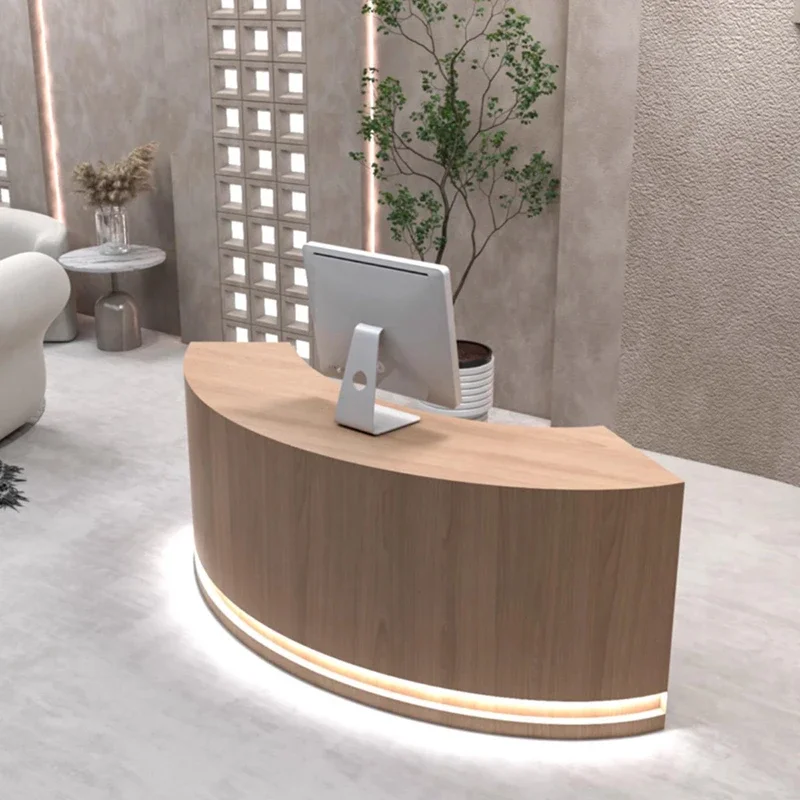 Wooden Large Reception Counter Modern Beauty Salon Fashionable Reception Counter Minimalist Empfangtheke Office Furniture