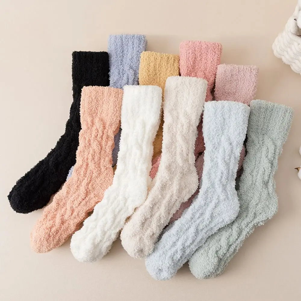 Thickened Winter Coral Velvet Socks Solid Color Soft Cotton Socks Fluffy Warm Floor Socks Women