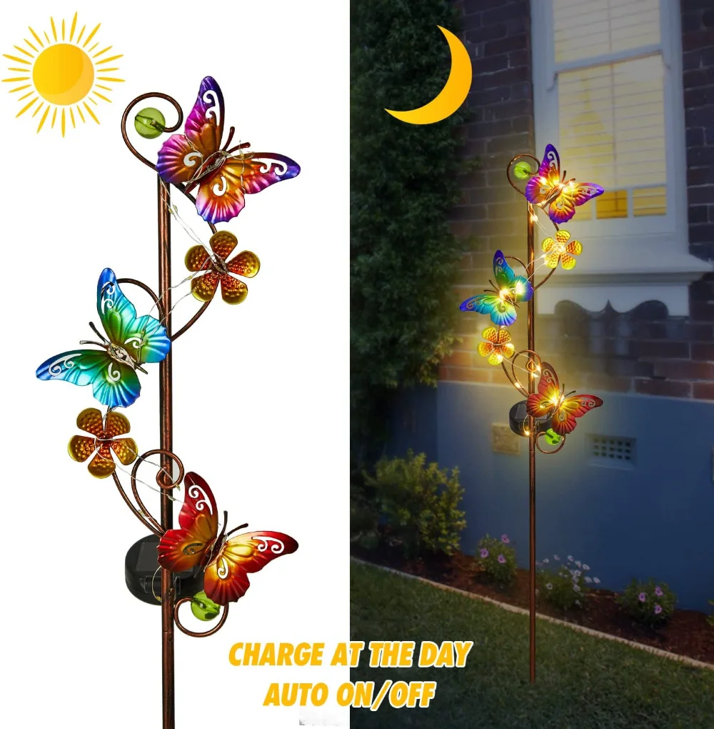 Solar Garden Lights Butterfly Outdoor Waterproof Metal Solar Stake Lights Lawn Patio Walkway Butterfly Gifts for Mom Grandma