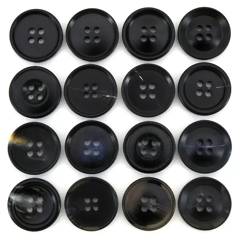 50pcs 15mm-28mm Classic 4 Holes Round Black Resin Buttons On Blazer Suits Denim Jacket Trench Puffer Cape Sewing Button