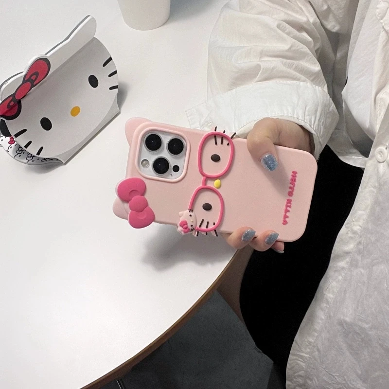Funda de silicona suave con diseño de gato KT para iPhone 17 16 15 14 13 12 11 Pro Max Plus 6 7 8 Plus 5