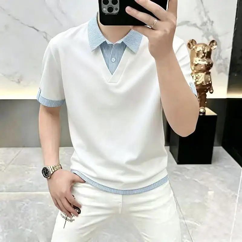 Summer Men's Two-Piece Polo Shirt Fashion Casual Short-Sleeved Collar T-shirt