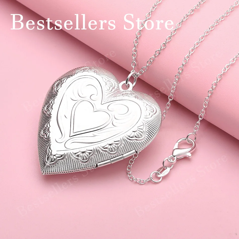 925 sterling silver 16-30 inch exquisite heart-shaped pattern pendant necklace for women's wedding fashion jewelry accessories