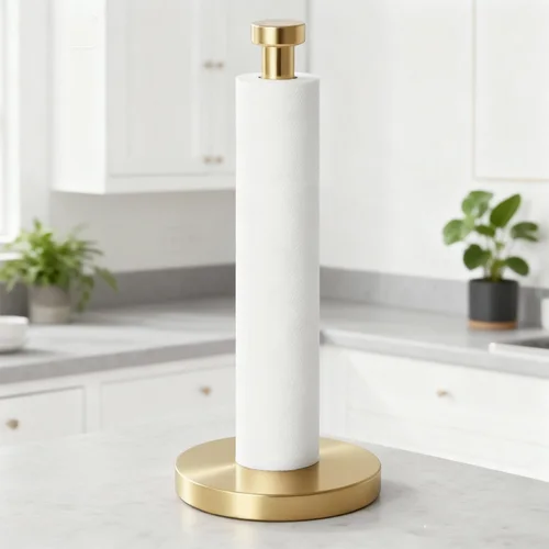 Imagen 2 del producto Portarrollos de cocina dorado elegante de alta gama, toallero de papel Vertical sin taladro, organizador de acero inoxidable cepillado de primera calidad