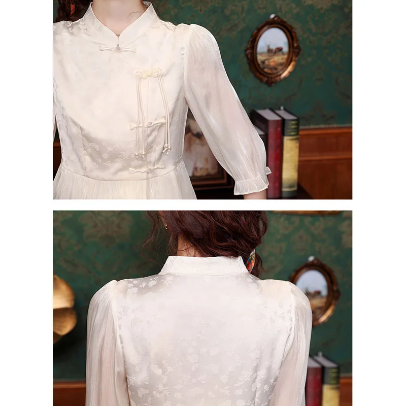 Summer Stand Collar Women Blouse Casual Chinese Style Chiffon Blouse Shirt Women Tops Blusas Mujer De Moda 2024 Verano J206