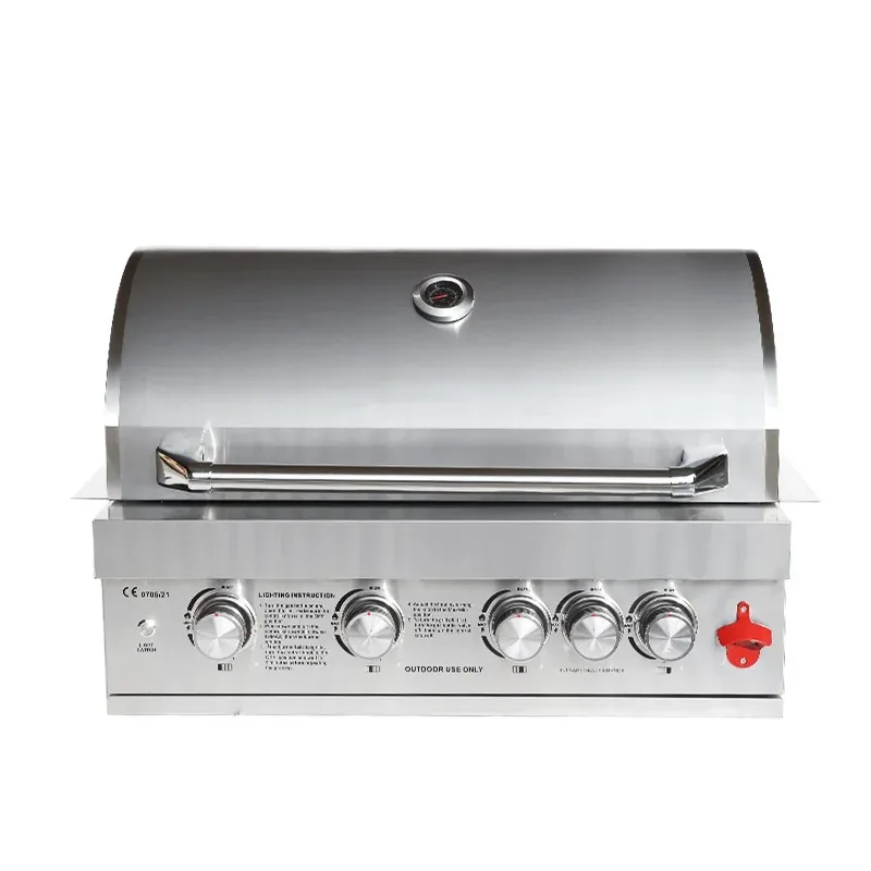 Stainless Steel Gas Grill 4 Burner Built-In Easy Assembly for Outdoor Kitchens And Camping with round Protective Cover