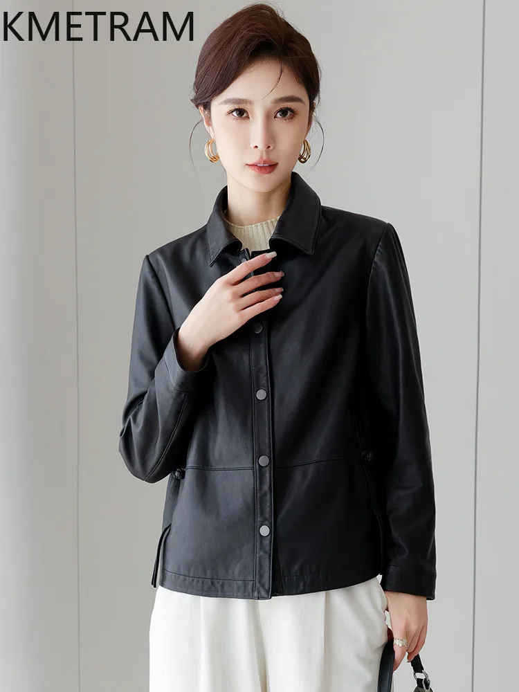 100 % erste Schicht Schaffell Jacke Frau hochwertige schwarze Echtlederjacken Frauen Herbst Damen Kleidung 2025 Ettка